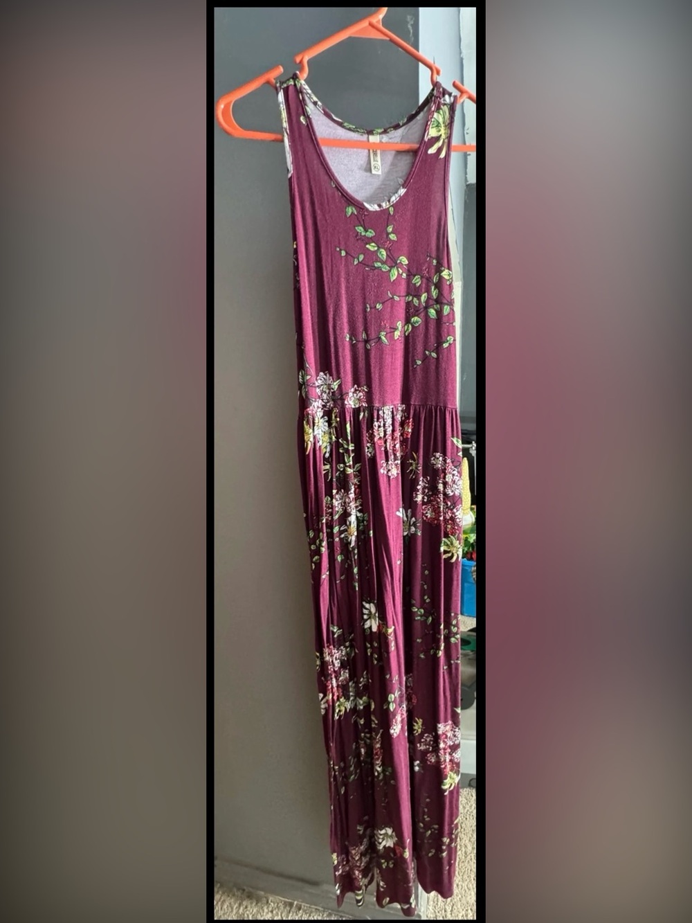 Burgundy Floral Maxi Dress with Pocket- Flowy Boho Elegant Fall Style